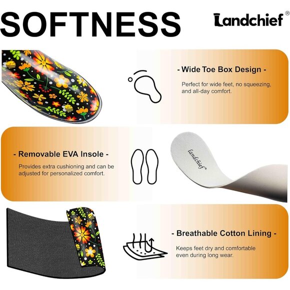 Womens Garden Blossom Black Waterproof Tall Knee High Rubber landchief Rain Boot - Picture 4 of 6